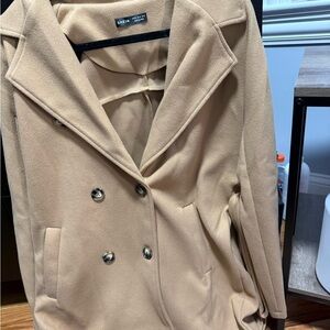 SHEIN Camel Double-Breasted Pea Coat
